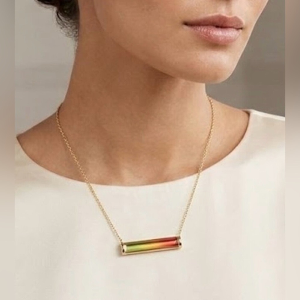 kate spade delicate gold tone chain bar necklace pink multi geo gems nwt - Picture 9 of 9